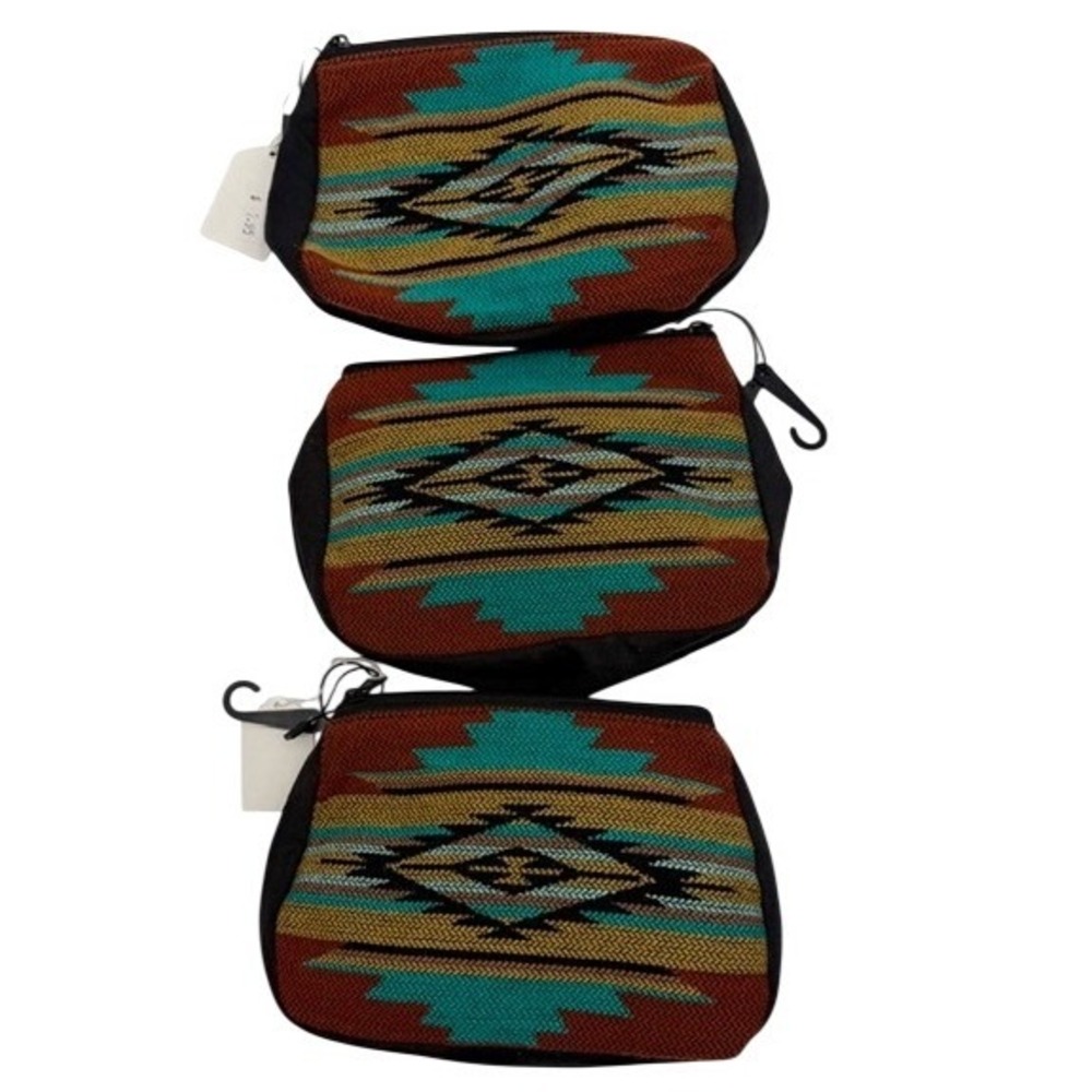Southwestern Aztec Print Zipper Pouch Lot of 3 Cosmetic Bag Travel Organizer